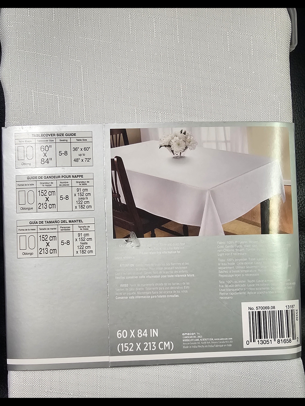 White Rectangular Tablecloth - Picture 3 of 4